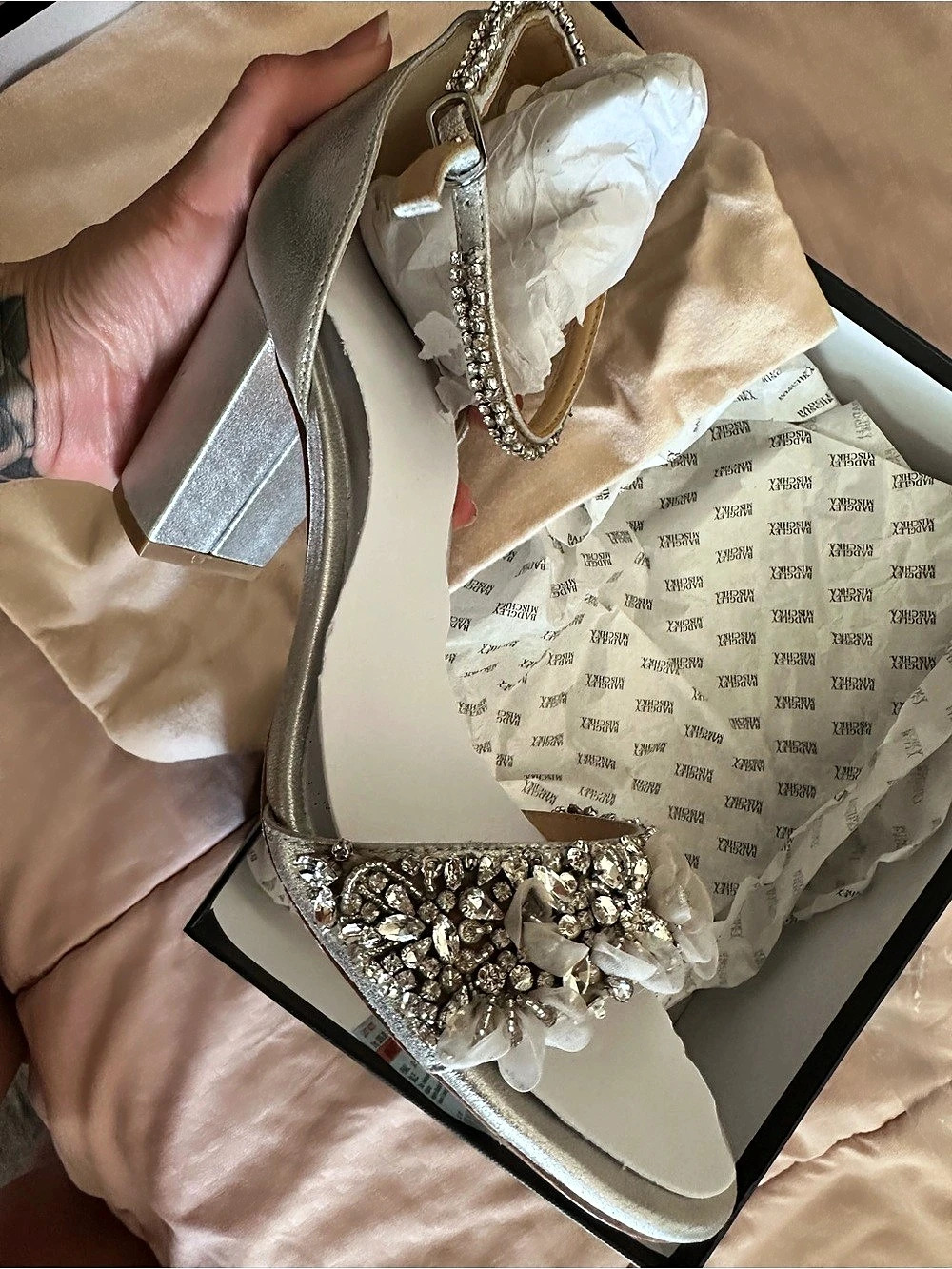 Badgley Mischka Finesse II Rhinestone Heels Silver US 7